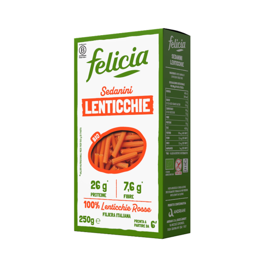 Pasta Felicia Sedanini Thjerrëza të Kuqe Bio 250g