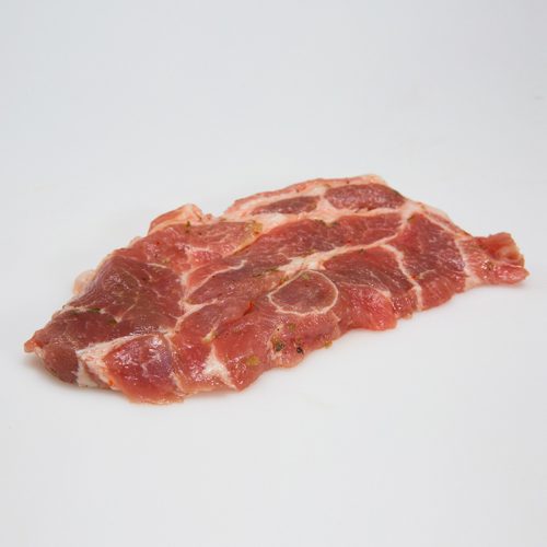 Pork Collar Chop boneless, rindless -Mish derri Qafe pa kocka, pa lekure- per grillë, pite dhe sanduice kodi 92.01.24 koli 4 kg